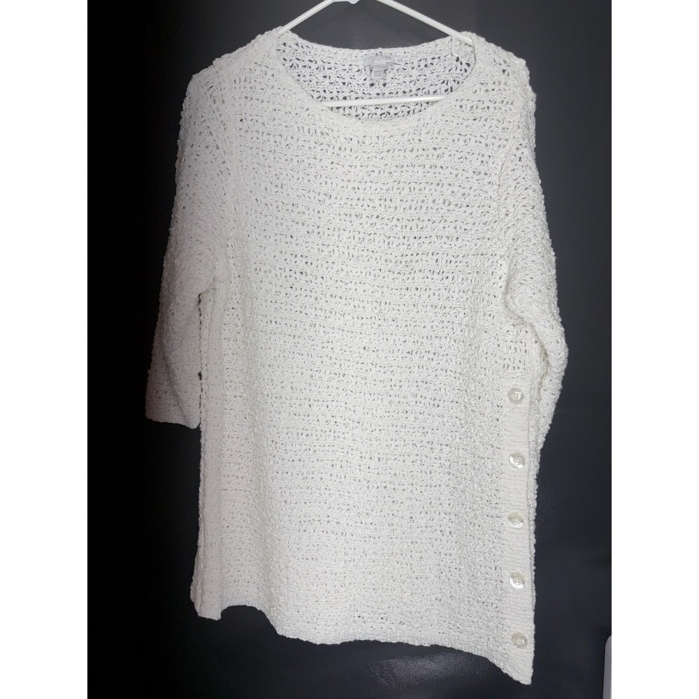 J. Jill Pure Jill White Cotton Open Knit Side Button Tunic Sweater Large